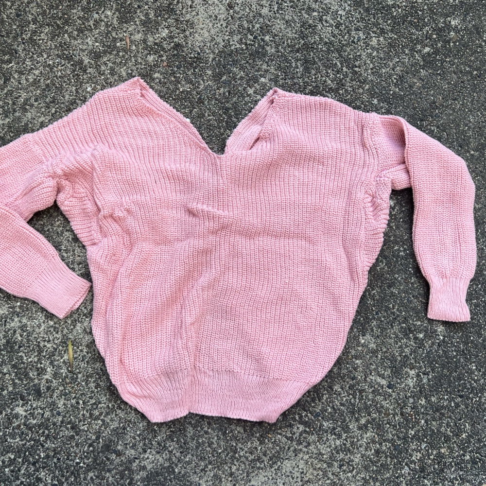 V Neck Criss Cross Backless Long Batwing Sleeve Loose Knitted Sweater Pullovers